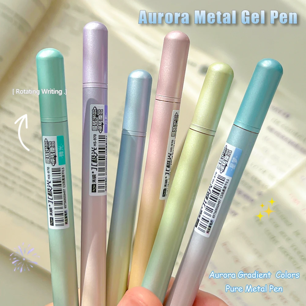 

6 упаковок металлических гелевых ручек Aurora с градиентом цвета, 0,5 мм, минималистичная быстросохнущая ручка премиум-класса в стиле IG для учебы и офиса