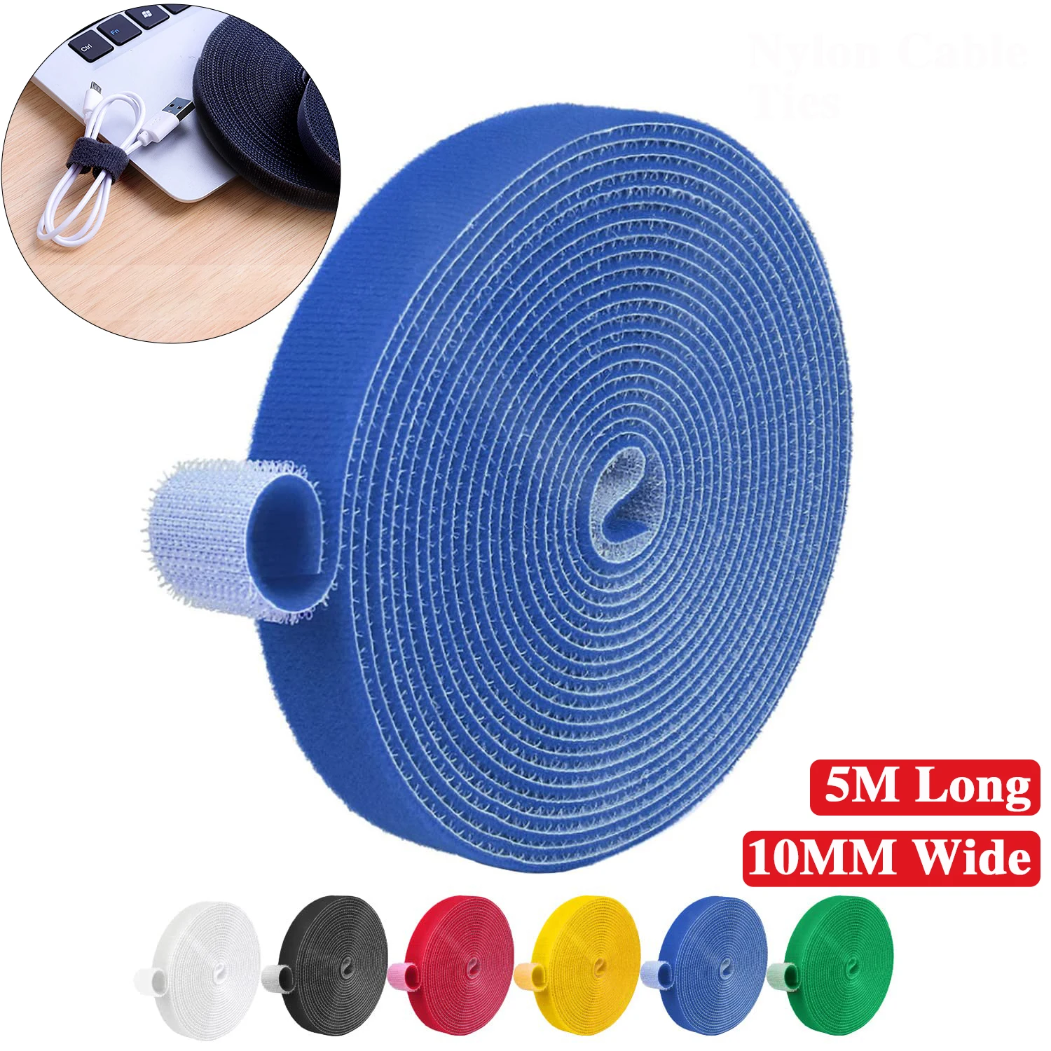 5 Meters Nylon Cable Ties Power Wire Loop Tape Multifunction Nylon Straps Fastener Reusable Croppable Self-adhesive Cable Ties