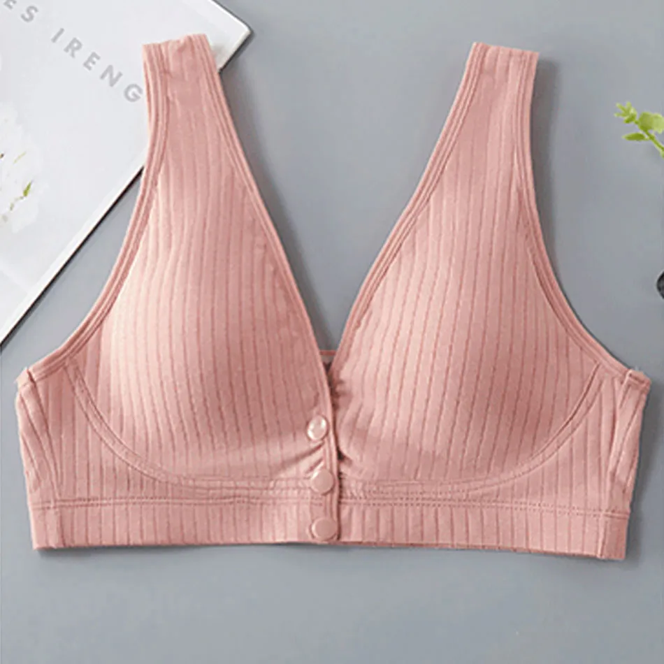 Pregnant Women Cotton Vest Style Non Steel Ring Front Open Button Solid Color Feeding Bra Women Breastfeeding Bra