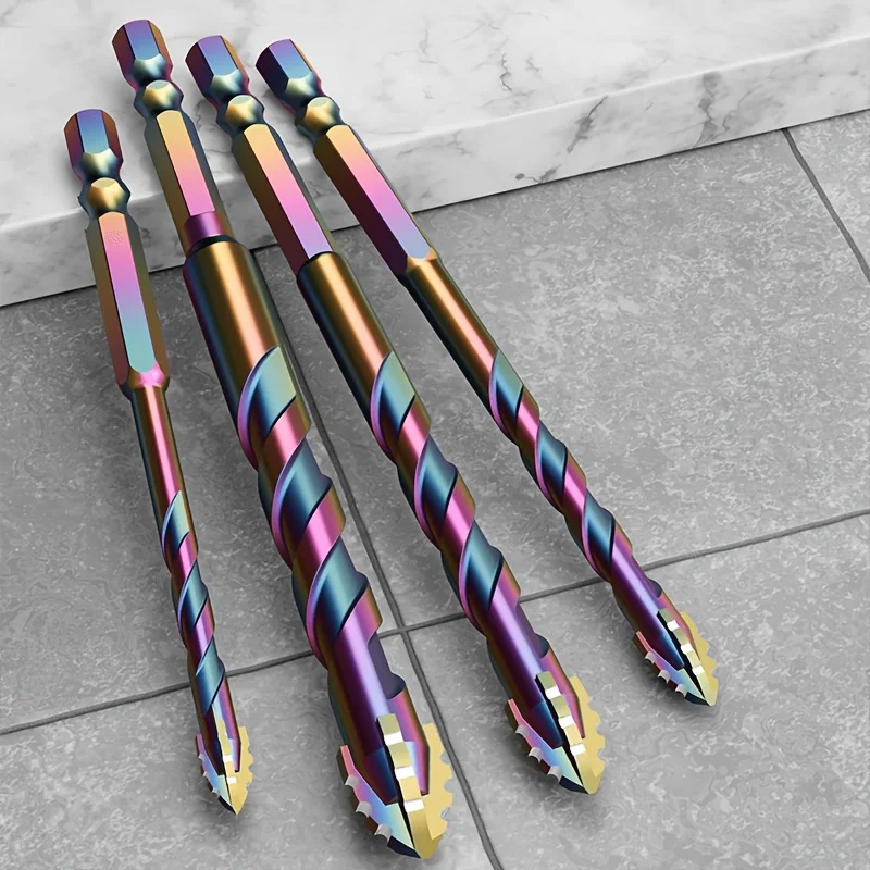 

5Pcs Titanium Coated Step Drill Bits, 4-Flute Serrated Eccentric Tip, Multipurpose for Wood, Plastic, Metal, Tile, Concrete