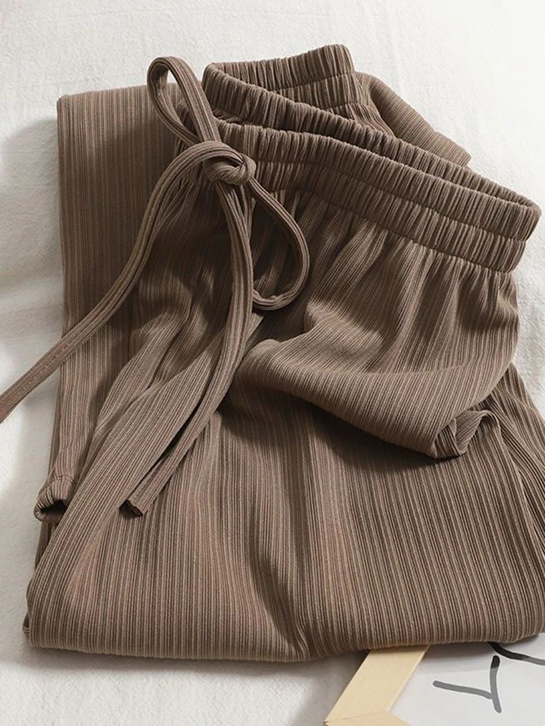 

Широкие брюки с высокой талией в корейском стиле, летние, из ледяного шелка, свободные, повседневные, женские, модные, длинные, прямого кроя, больших размеров