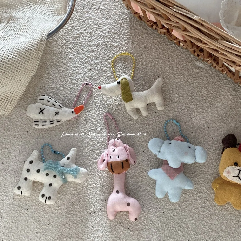 Bag Charm Cotton Linen Dog Pendant Pink Botanical Cute Soft Lightweight Standard Size Bag Keychain Purse Accessory