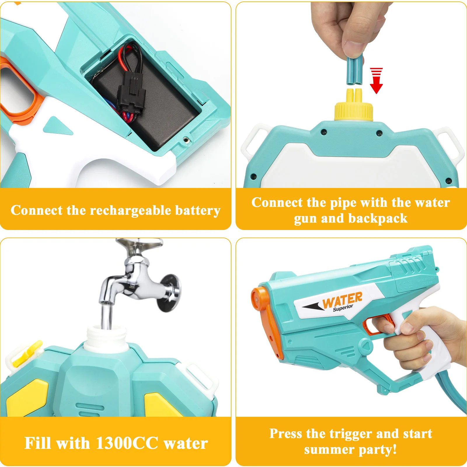 Pistolet à eau à dos de grande capacité, pistolet à eau électrique à aspiration entièrement automatique, pistolet à eau à tir continu, jouet de natation