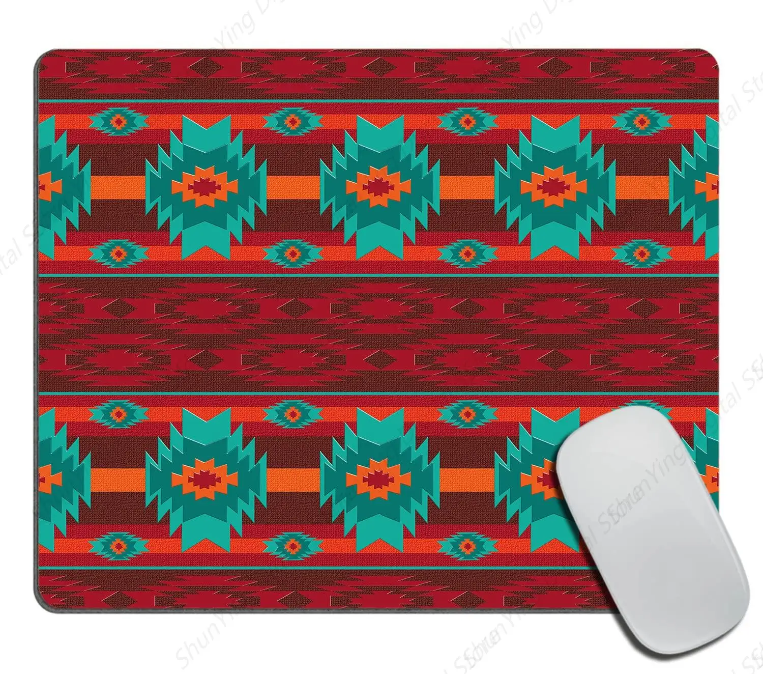 แผ่นรองเมาส์คอมพิวเตอร์ Southwest Navajo รูปแบบ Retro สไตล์ลึกสีแดงสีเขียวออกแบบยางกันลื่น Gaming Mouse Pad 25*30 ซม