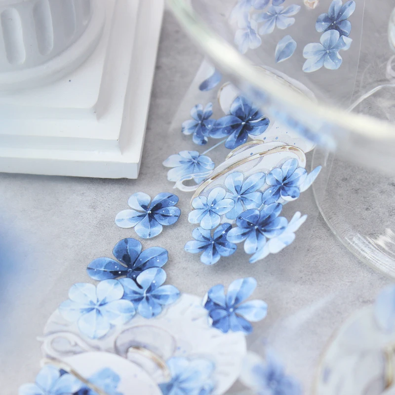 Moodtape Blue Snow Flower Tea Porcelain Language Flower Tea Pot Tape Pet Stationery Decoration