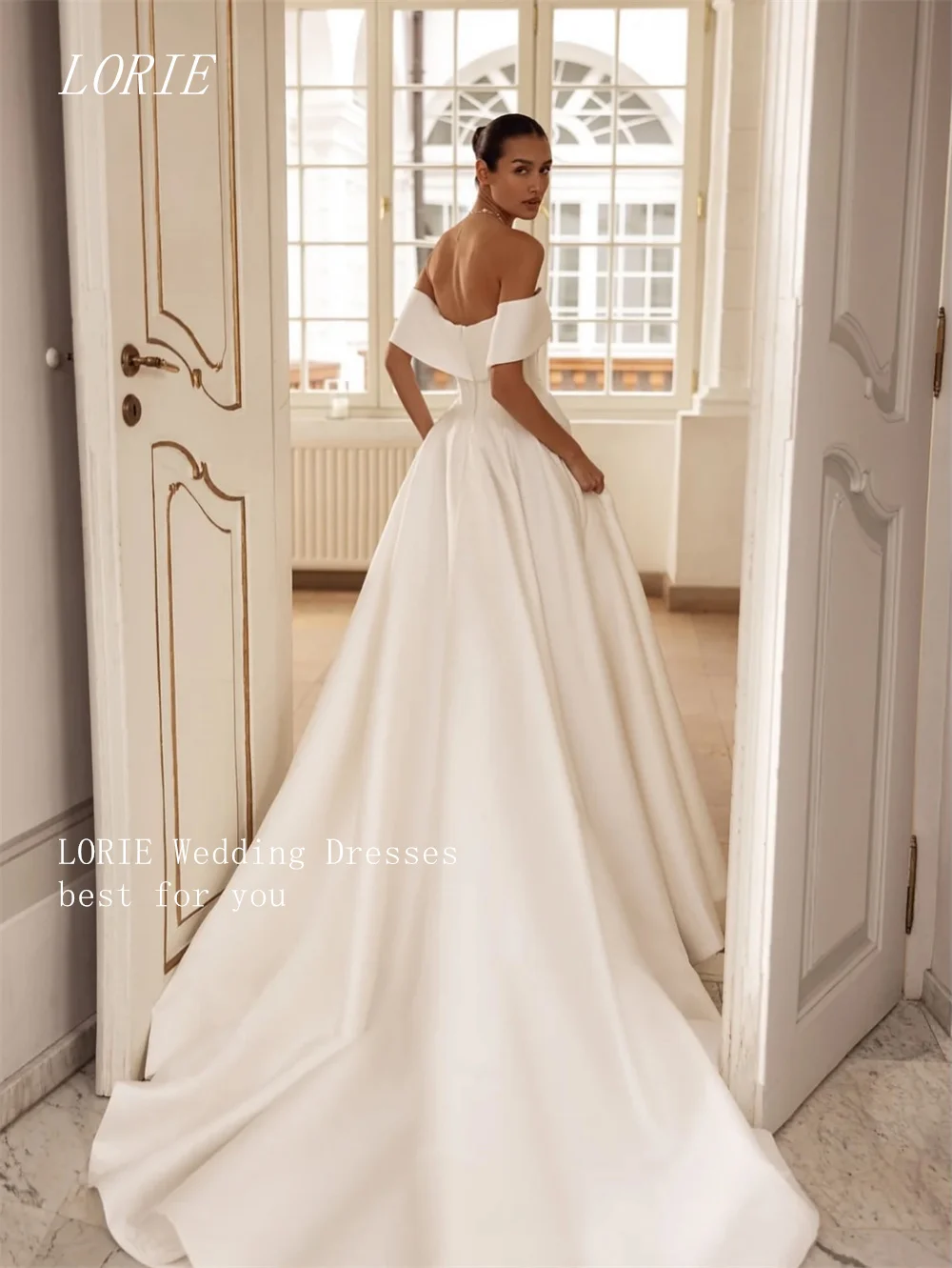 LORIE فستان زفاف كلاسيكي على شكل حرف A أنيق قبالة الكتف فساتين زفاف مشد مطوي ثوب زفاف مخصص 2026