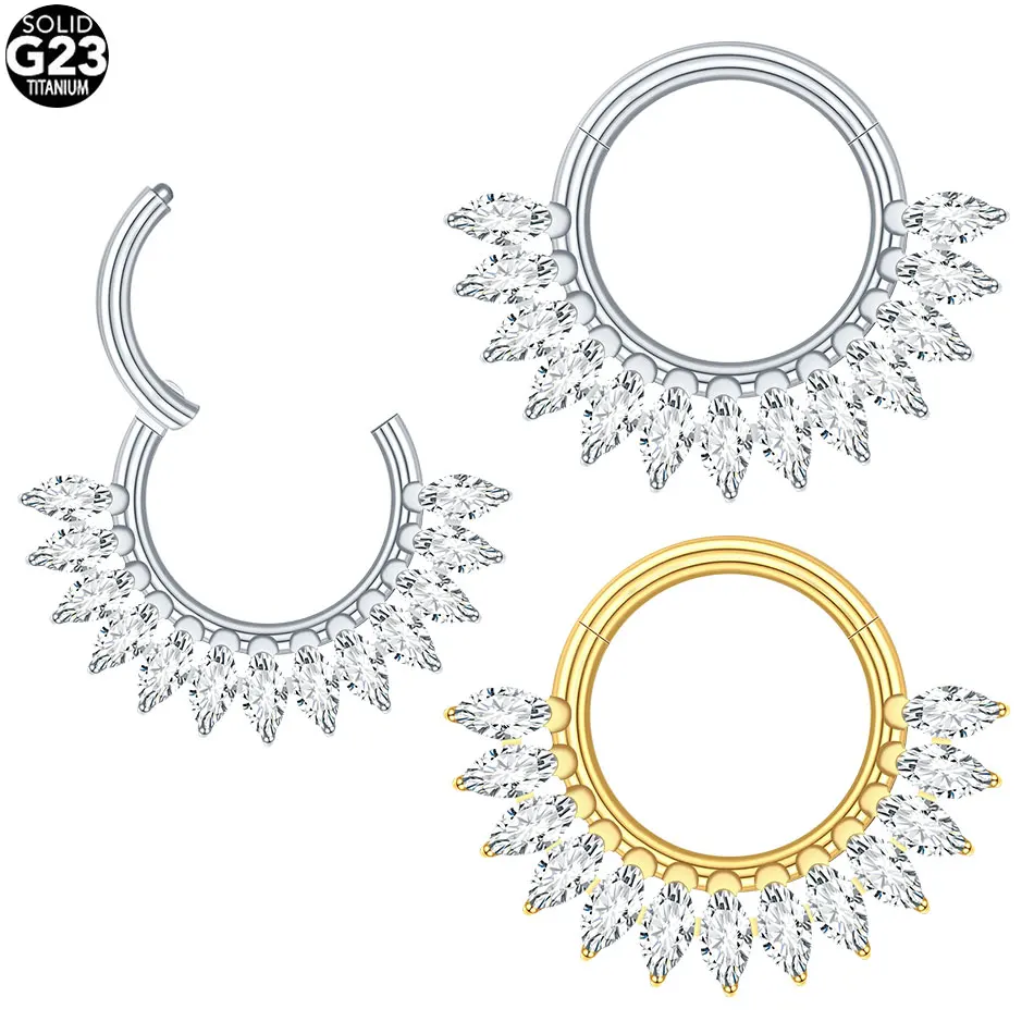 1/5PCS Titanium Marquise Zircon Septum Hoop Hinged Segment Nose Rings for Women Daith Rook Cartilage Earrings Piercing Jewelry