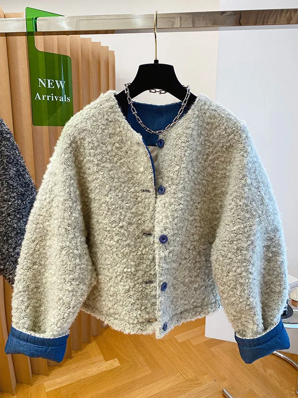 Lamb Fur Jacket Women's Loose Short Thick Warm Spring Autumn Winter Coat Female Gentle Style Straight Body Polyester Fabric