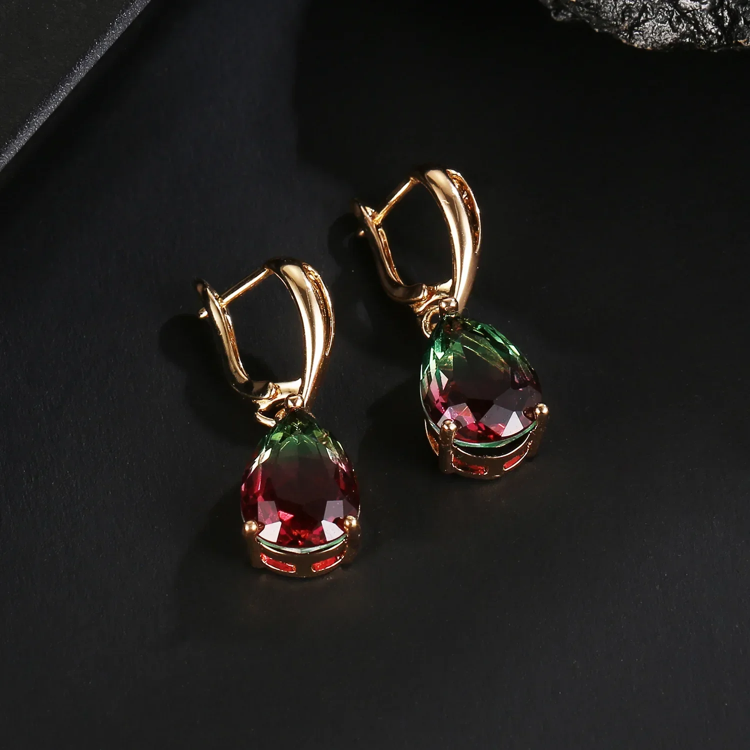 925 Silver Tourmaline Water Drop Pendant Earring Charm Jewelry Carved Amulet Gifts for Her Women