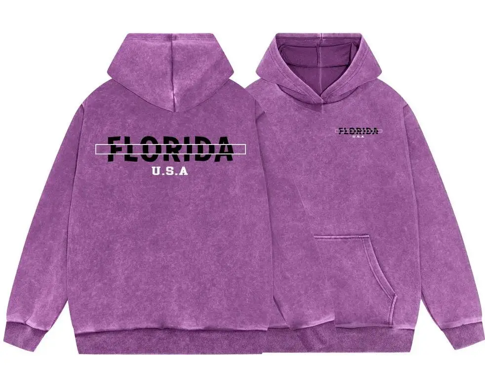 Florida Usa Original Print Man Vintage Washed Cotton Hoody Simple Comfortable Hoodie Street Soft Fleece Hipster Warm