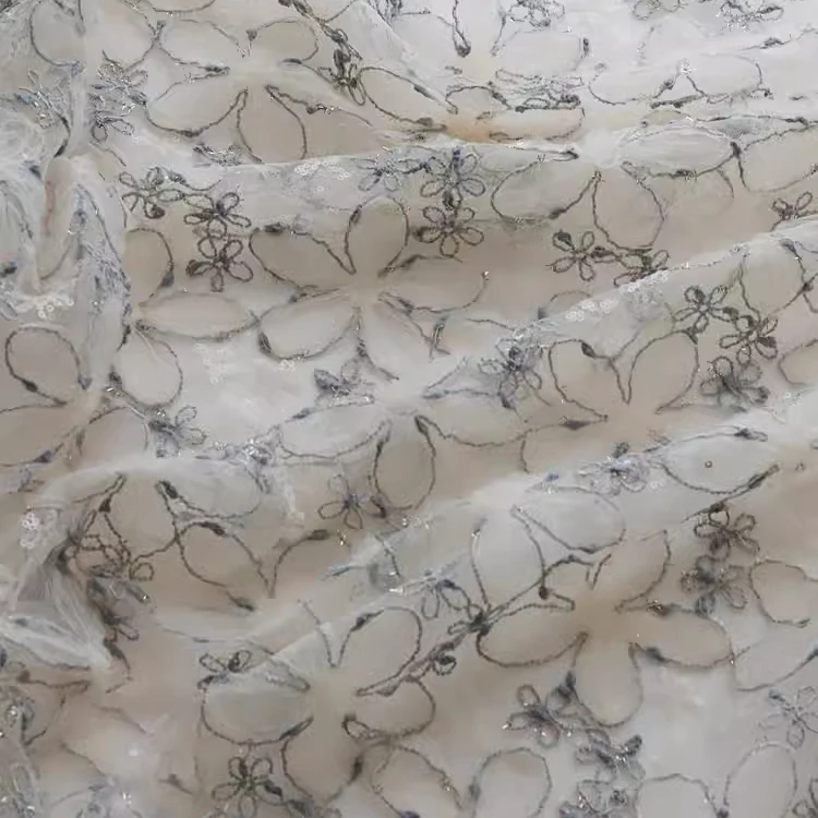 

1yard High quality lace fabric 3D floral embroidery with sequin embroidery tissu Dress skirt dress accessories material