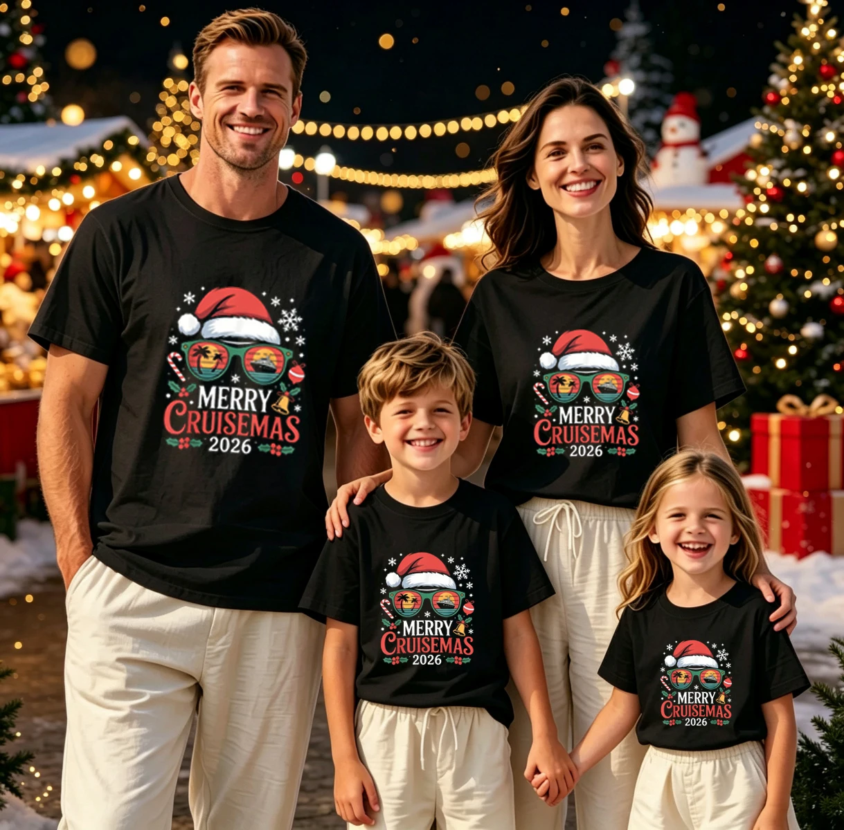 Merry Christmas 2026 Family T-shirts - Fashion Family Christmas Festival Tshirt Set for Parents and Kids Short Sleeve Clothing