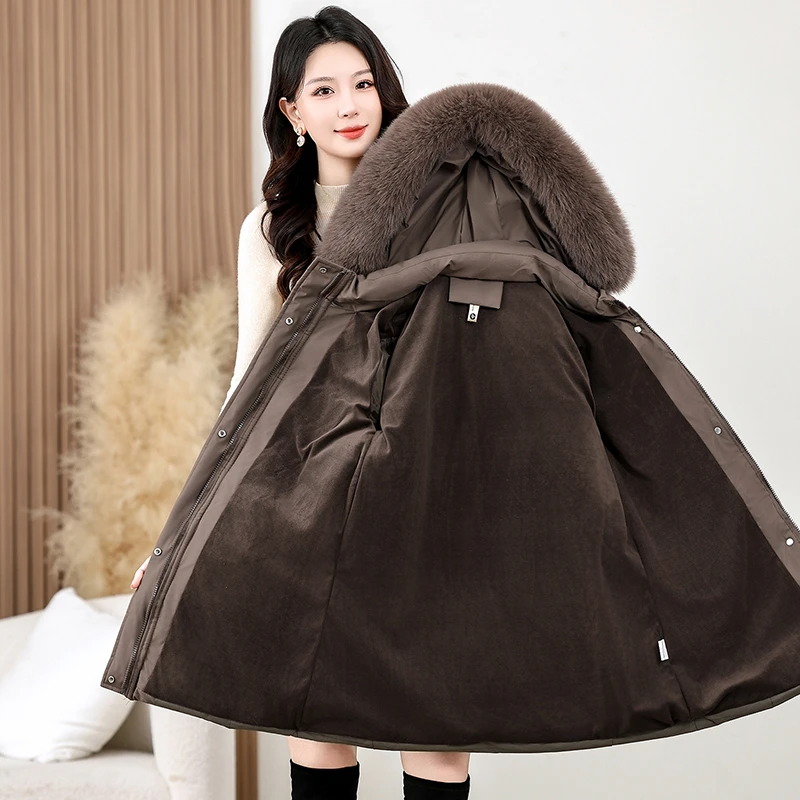 New Jacket The Hat Is Detachable Down Cotton-Padded Jacket Girl Medium Long Coat Cold-Resistant And Warm Winter Clothes