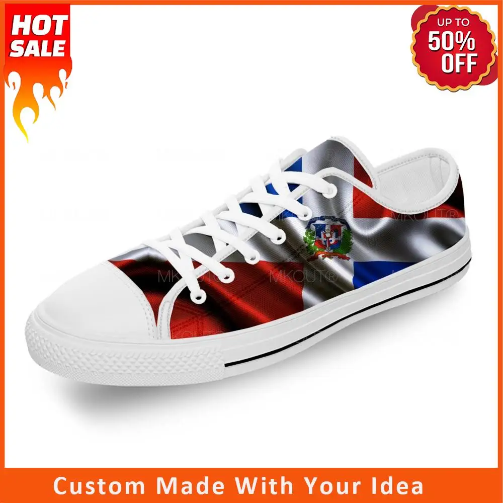 Dominican Republic Pride Flag Patriotic White Cloth 3D Print Low Top Canvas Shoes Men Women Lightweight Breathable Sneakers