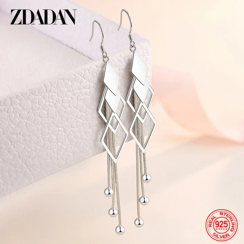 ZDADAN-pendientes largos de Plata de Ley 925 con borlas geométricas, joyería de boda para mujer