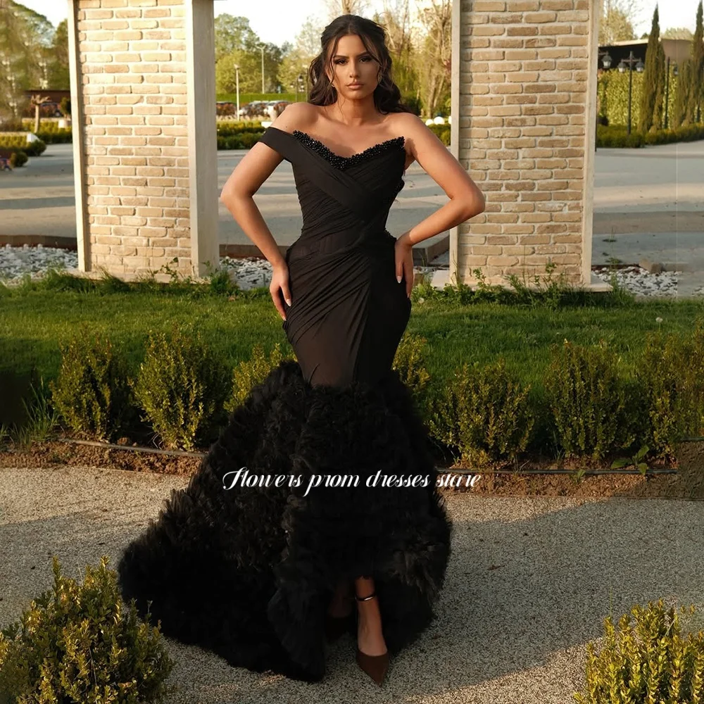 

Flowers Mermaid Party Dress with Pleats Off Shoulder Evening Dresses Sweetheart Beading Gala Dress for Women Customized