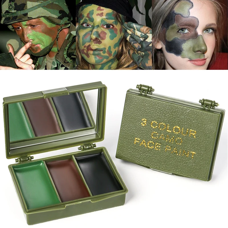 3색 위장 페이스 페인팅 세트, 전술 야외 CS 장비, 혼합 및 마스킹을 위한 사실적인 위장 메이크업 오일