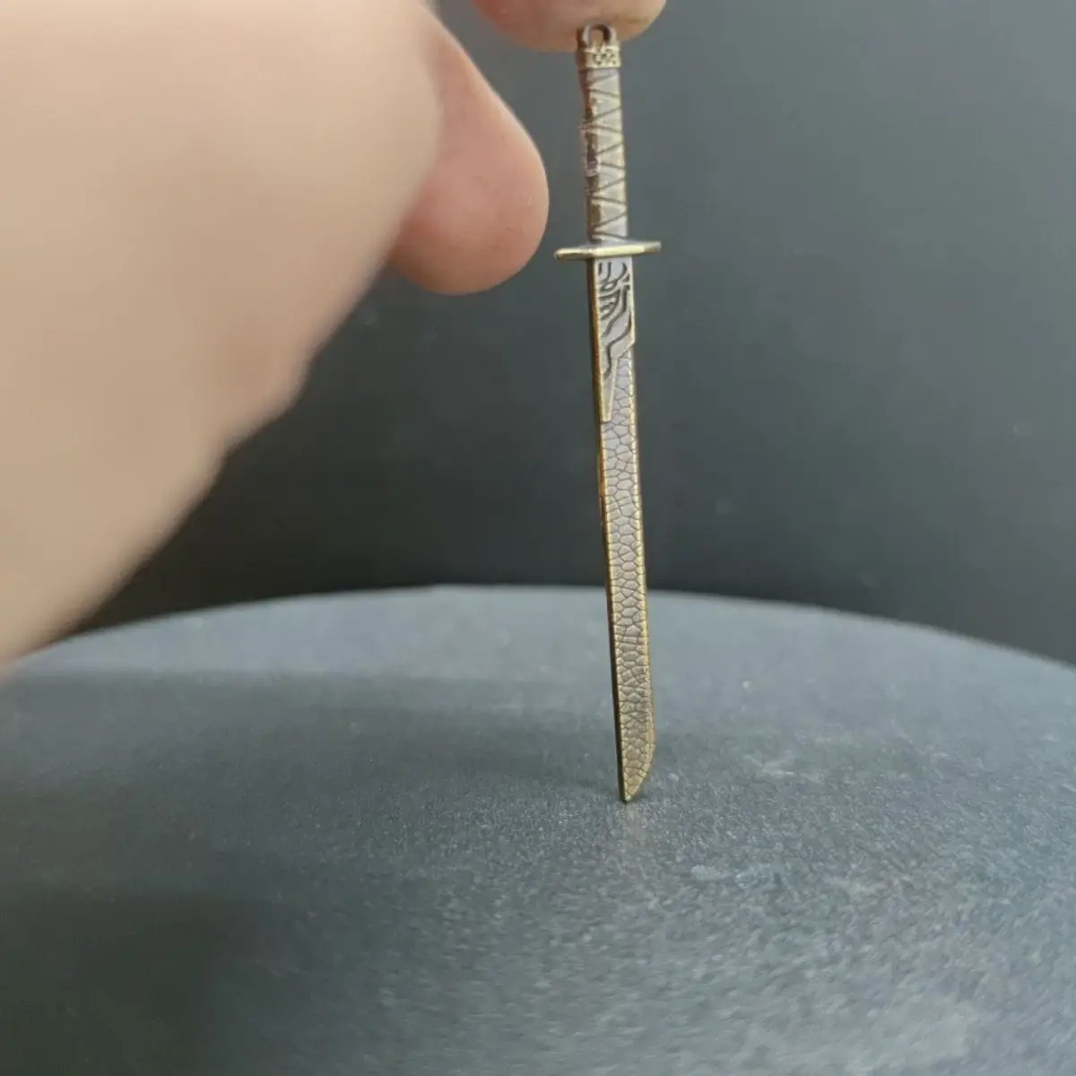 Solid Brass Mini Sword Medieval  Decor with Engraved Blade & Ring Pommel, Desk Sword Collectible Decor Gift ​Letter Opener - view 2