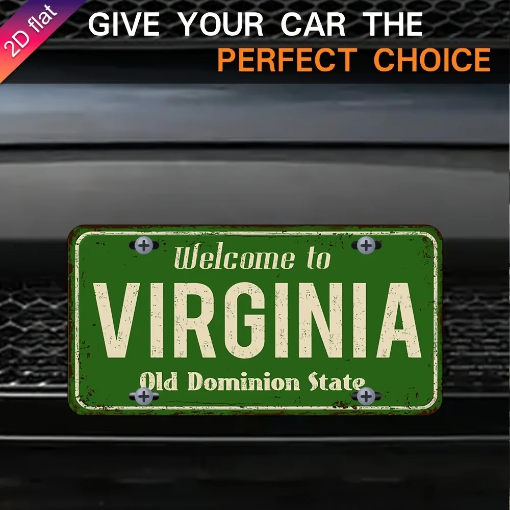 1 قطعة لوحة ترخيص فرجينيا خمر |   11.8 بوصة × 5.9 بوصة معدن شديد التحمل، شعار الدولة المطبوع بالأشعة فوق البنفسجية (حروف خضراء/بيضاء متعثرة)