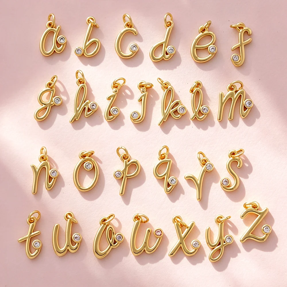 Dainty Zircon Lowercase Script Letter Charms 26 a-z Cursive Alphabet Pendants for Custom Initial Handwriting Jewelry Making