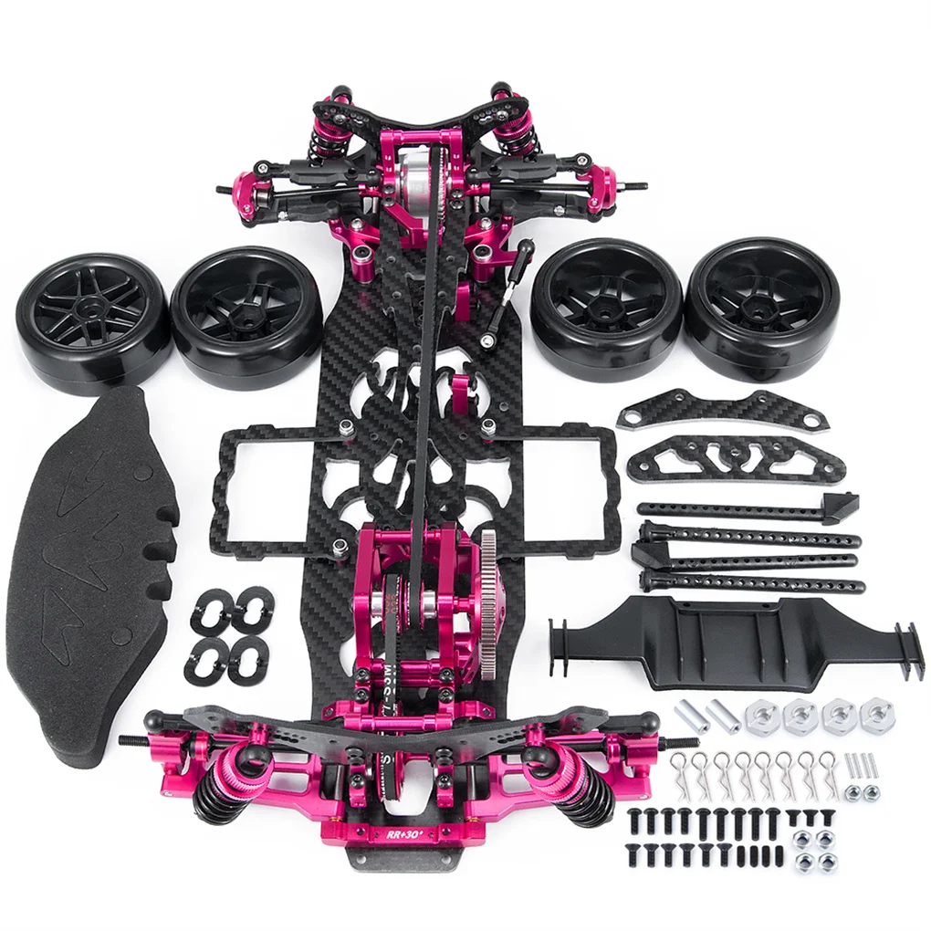 Metal Carbon Fiber Frame Kit Wheel Rims Shock Absorbers for Sakura D4 AWD 4WD 1/10 RC Drift Car Model Parts