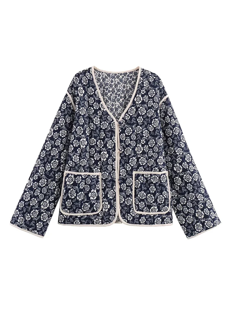 

New European-style women's fashion jacket: stylish, versatile, loose-fitting, double-sided print, padded cotton jacket.