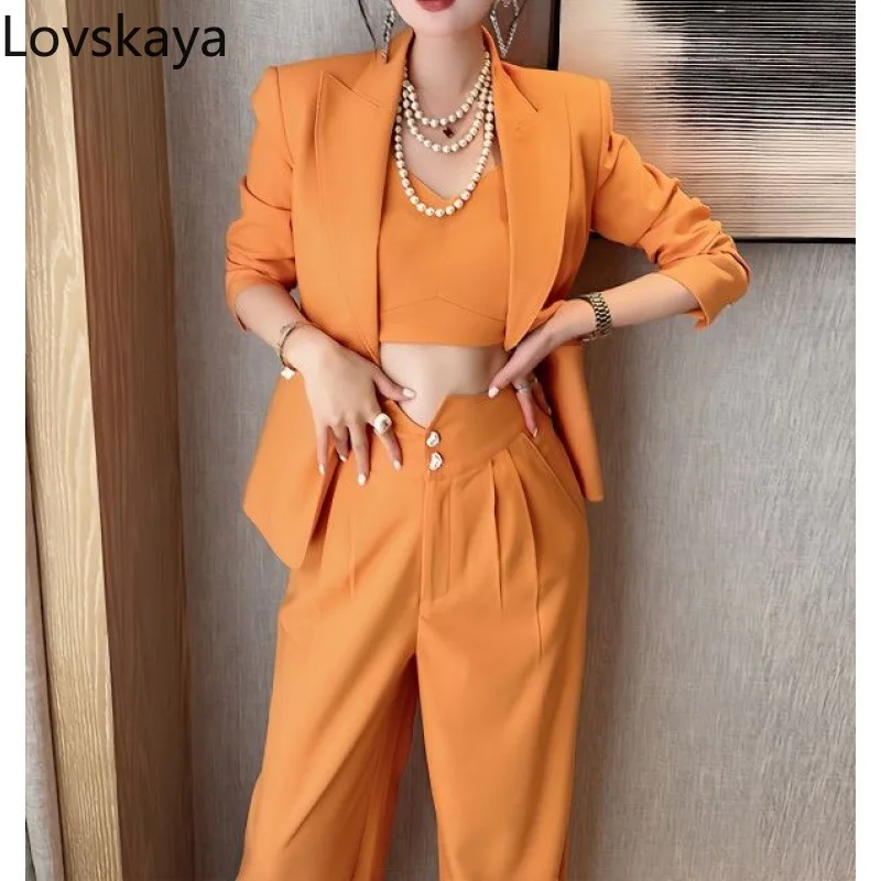 

Temperament Goddess Style Suit Wide Leg Pants Three Piece Set Autumn Street Blast Western Style Suit Set