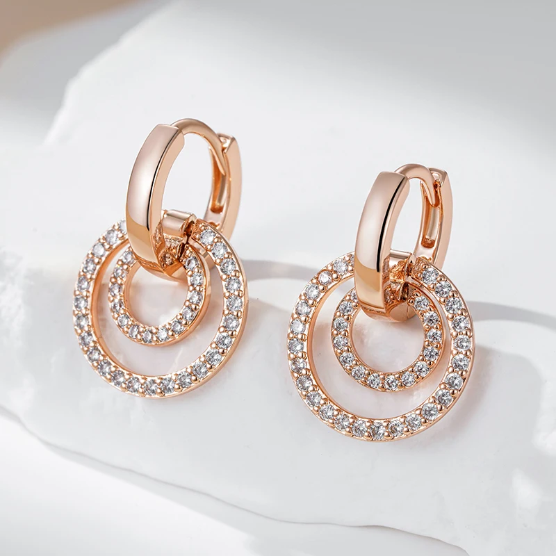 Kienl Hot Full Shiny Natural Zircon Drop Earring for Women 585 Rose Gold Color Unique Geometry Crystal Daily Vintage Jewelry
