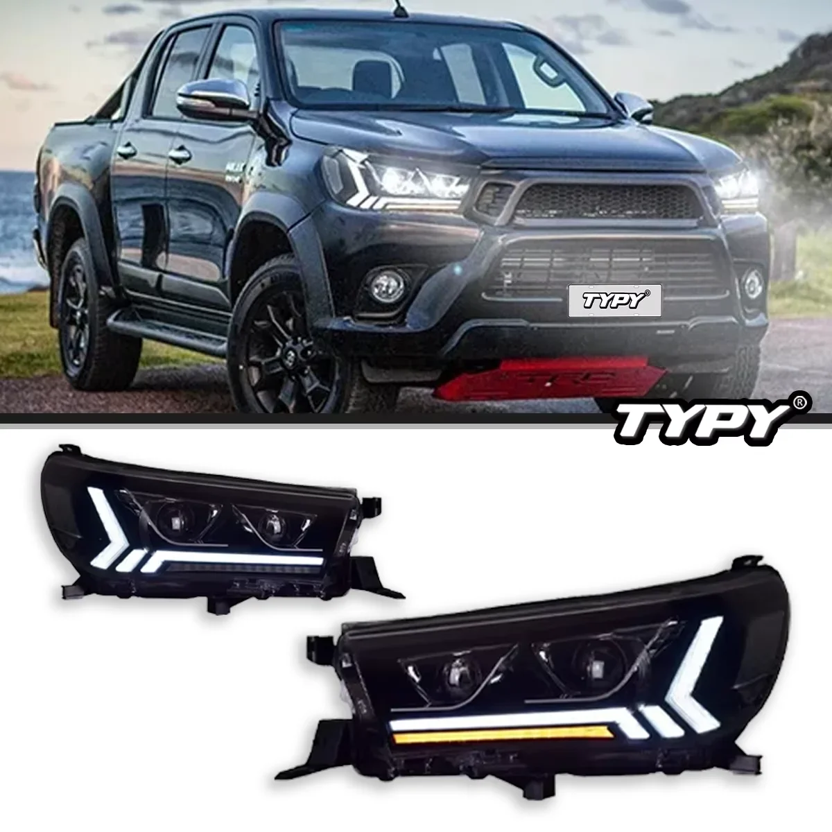 نوع أضواء السيارات لتويوتا هايلكس ريفو روكو ويغو 2015-2021 LED Projetor رئيس مصباح النهار تشغيل ضوء اكسسوارات السيارات