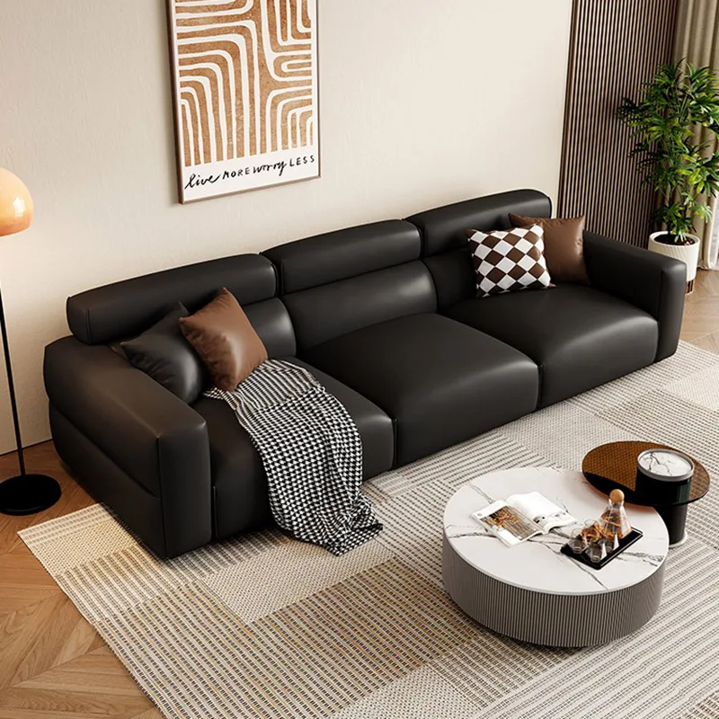 Big Black Theater Living Room Sofas Lazy Recliner Modern Floor Loveseat Sofa Leather Armchair Sofa Sala De Estar Home Furniture