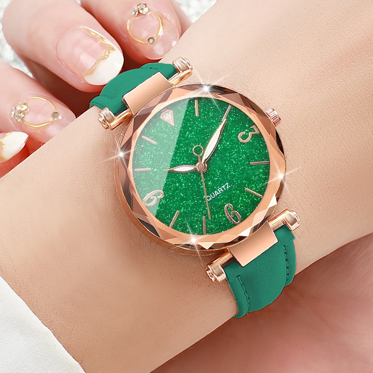 8PCS/Set Fashion Starry Dial Women Watches Casual Leather Band Ladies Quartz Watch Set Reloj Mujer（Without Box）
