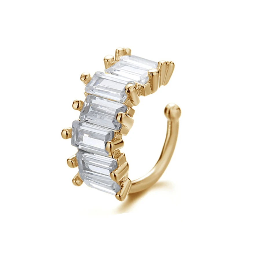 ZAKOL 1Pcs Square Zircon Ear Clip Earrings for Women Girls Geometry Ear Cuff Party Fashion Silver/Gold Color Ear Jewelry image 6