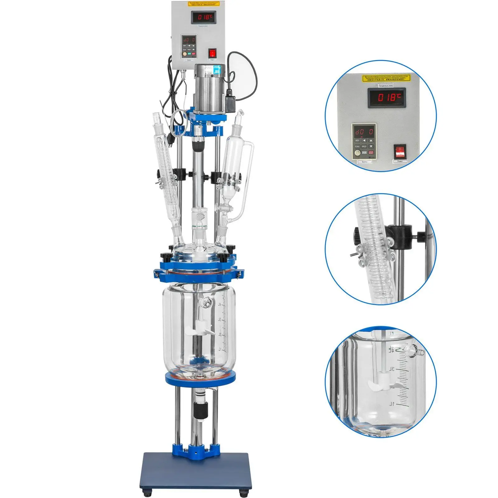 

5L Glass Reactor Jacketed Vessel Digital Display Reaction Distillation Lab Equipment