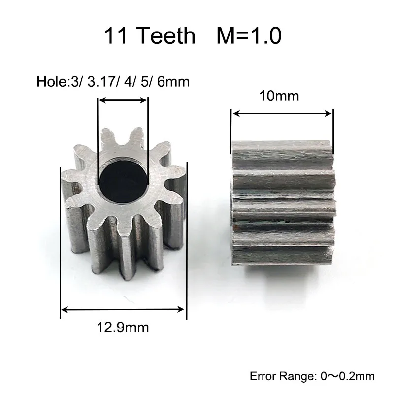 11T 1M Carbon Steel Gear OD=13mm Height=10mm Mechanical Motor Parts Metal Pinion Hole 3mm-6mm 113A  113.17A 114A 115A 116A