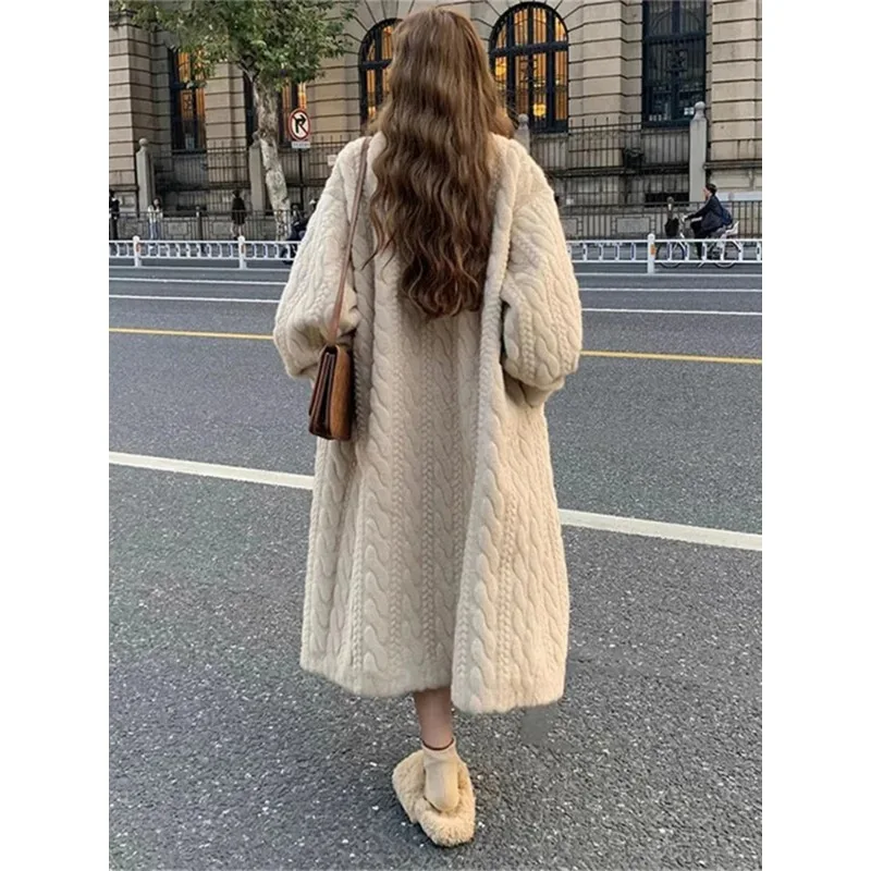 Faux Fur Coat Women Thicken Soft Loose Korean Fashion Fluffy Long Cardigan Female 2023 Winter Single Breasted Coats Lady