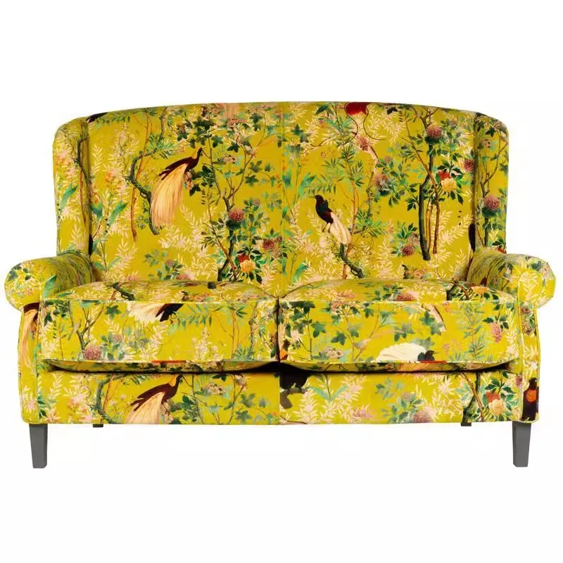 French retro yellow pattern high back chair American country living room small apartment homestay shooting antique tiger chair