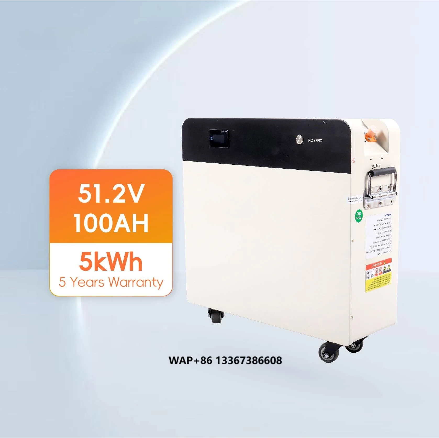 

Expandable 51.2V Solar Battery Storage System 5kWh Deep Cycle LiFePO4 Battery with BMS for Off-Grid Backup Power Lithium Battery