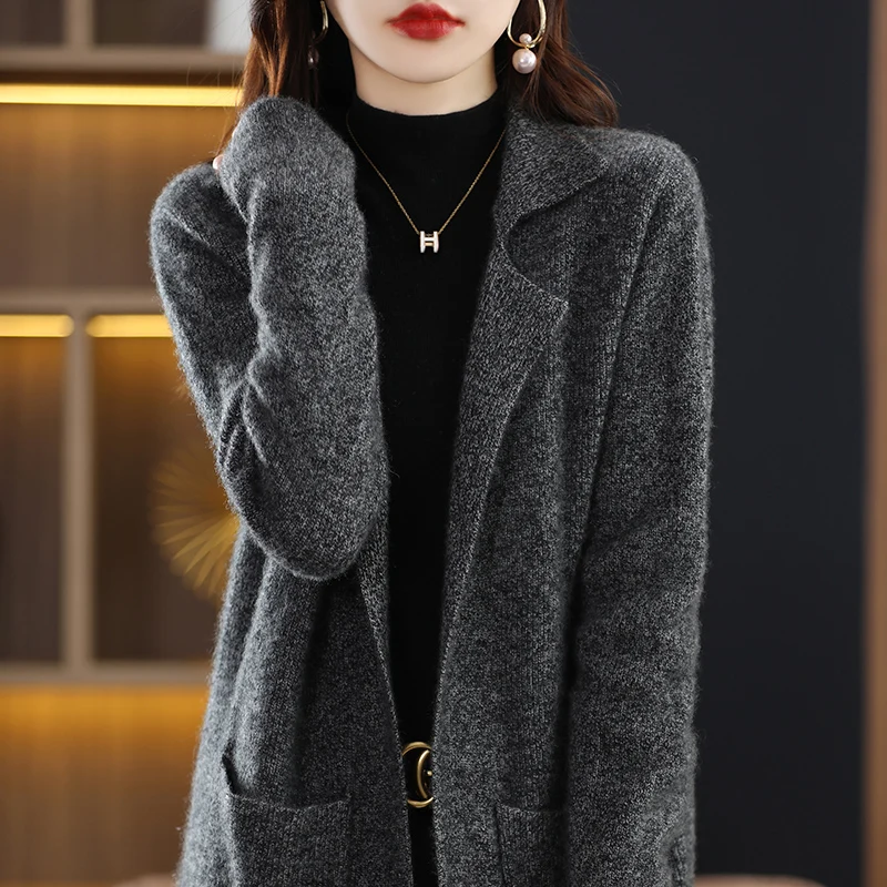 Limiguyue Wool Cashmere Sweater Long  Jacket Turn Down Collar Knit Cardigan Women Winter Autumn Soft Warm Knitwear Coat E329