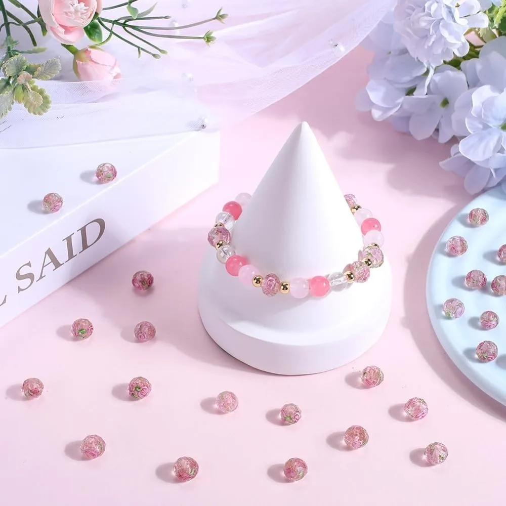 1 صندوق 40 قطعة 9 ~ 10 مللي متر الرمال Lampwork الخرز السائبة Lampwork الزجاج حبة اليدوية الوردي الوردي الأزهار فاصل مستدير Lampwork الخرز #4