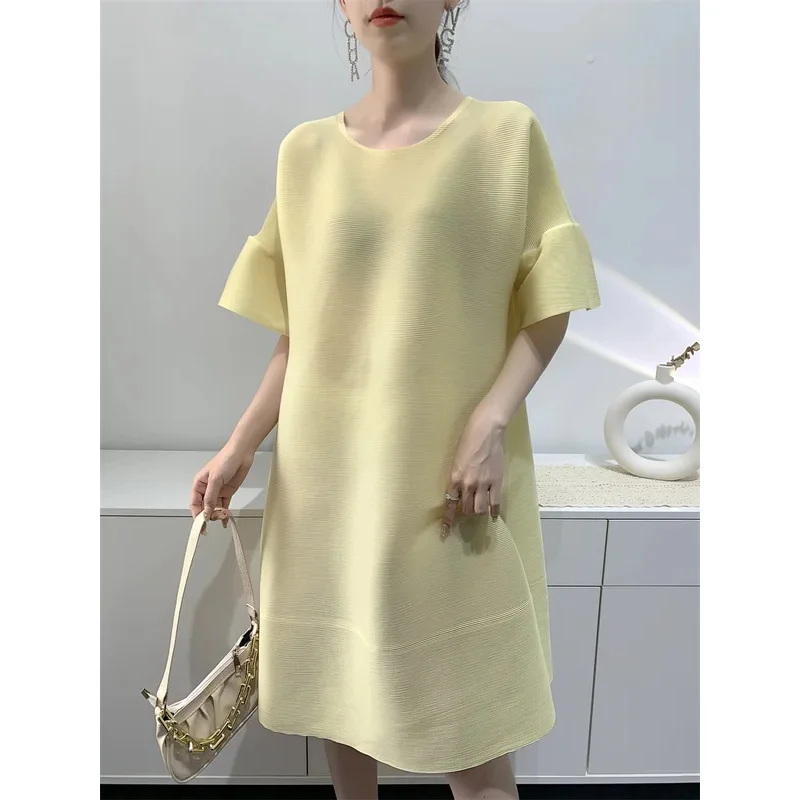 Miyake Pleated Summer Dress Women's Age-reducing Loose Large Size Mid-length 2023 Pleated Skirt Cheap Casual Women's Dress