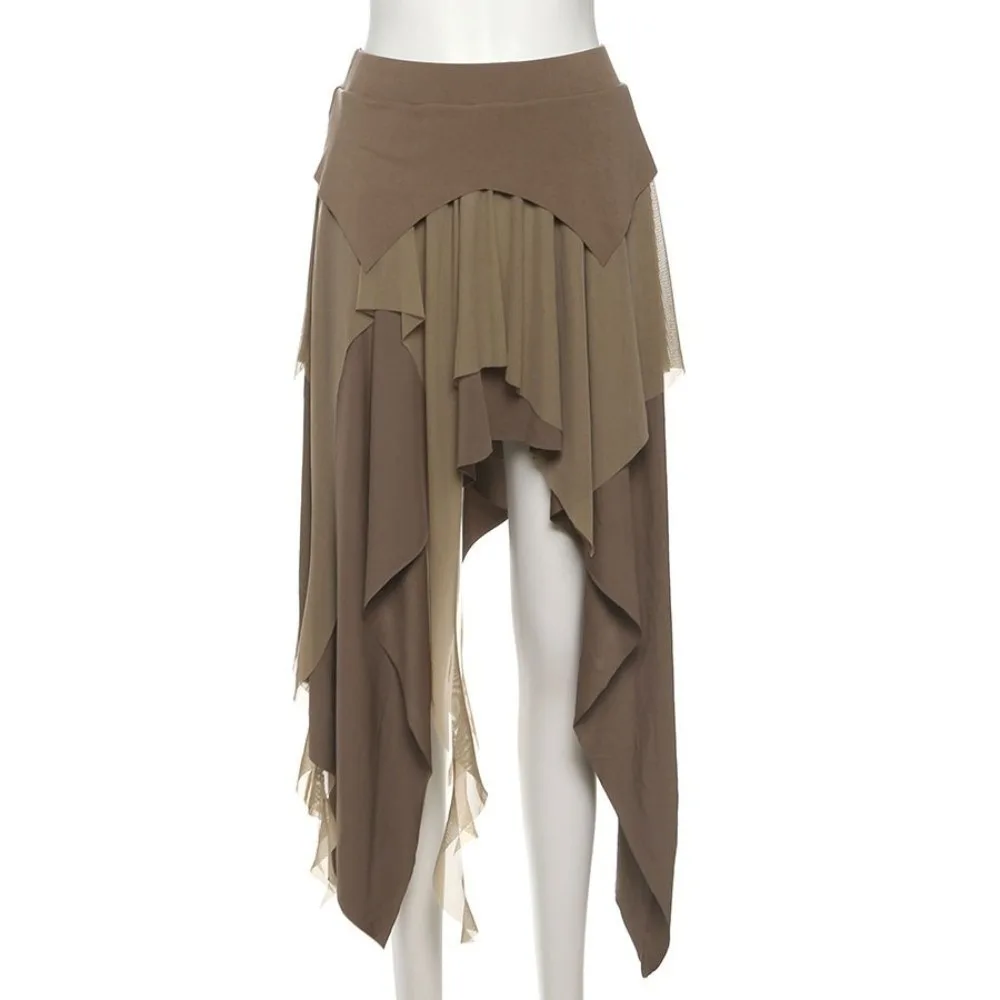 

Boho High Waist Asymmetrical Skirt for Women Flowy Punk Style Goth Skirt Y2k Irregular Hem Long Skirt Streetwear