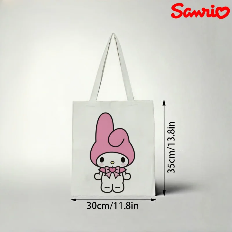 

1pc Sanrio My Melody Canvas Tote Bag, Simple Heart‑Bow Print Eco Shoulder Bag