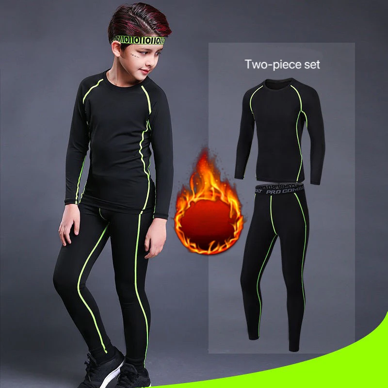 1 Set Boy Autumn Winter Quick Drying Tights Clothe Youth Kid Leggings Shirt Long Sleeve Basketball Football Sport Fitness Suit