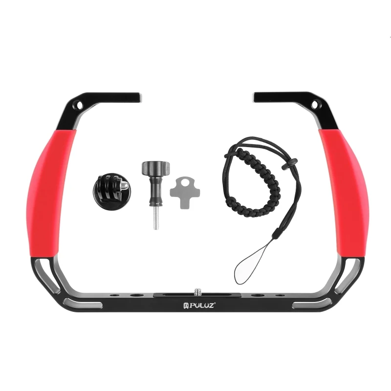 PULUZ Dual Silikon Griff Aluminium Legierung Tablett Stabilisator Rig Für Unterwasser Kamera Gehäuse Fall Tauchen Halterung Für GoPro DSLR – Detail 13