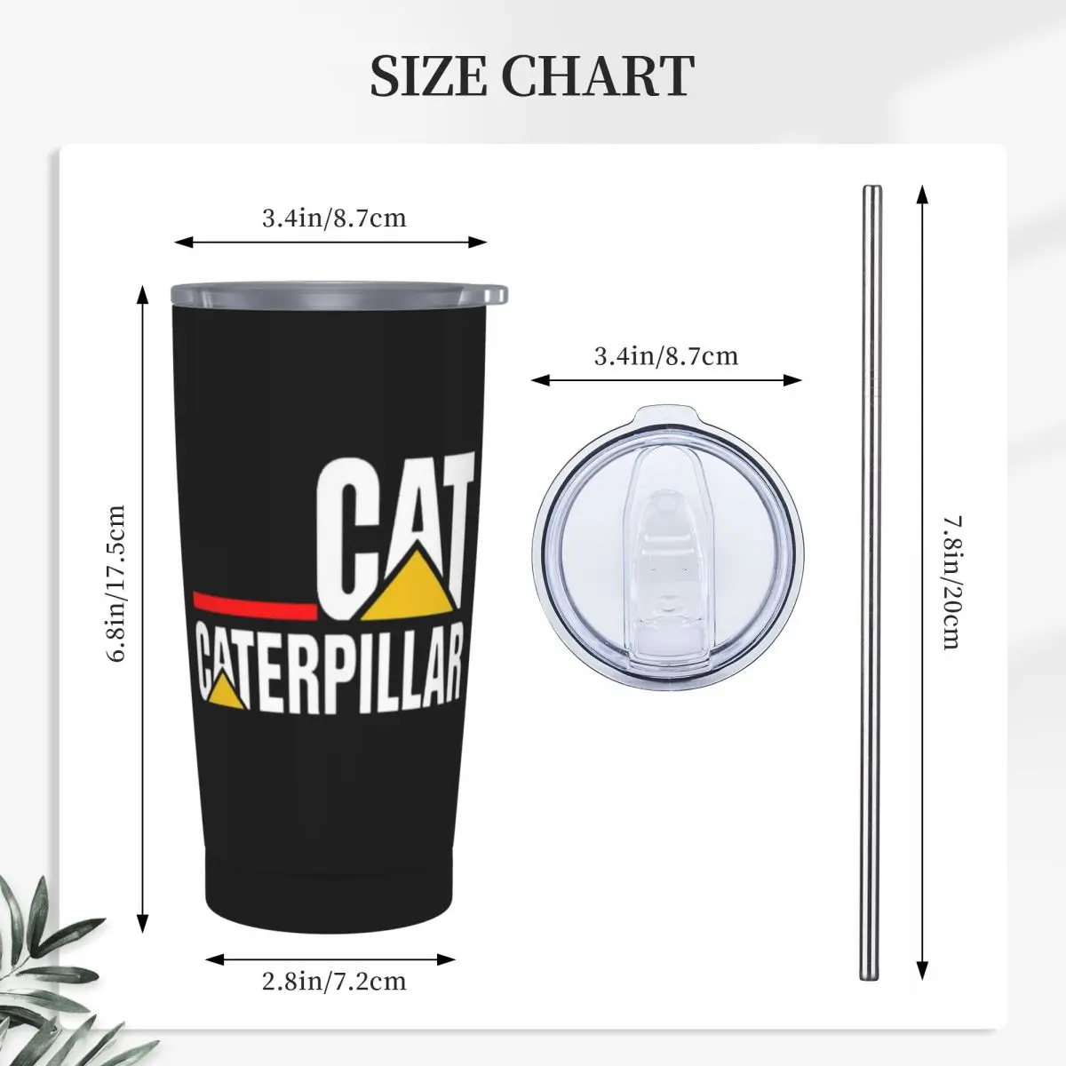 Cat-caterpillar Logo Stainless Steel Tumbler Vacuum Insulated Mug Thermal Cold Bottle Straws With Lid 20oz