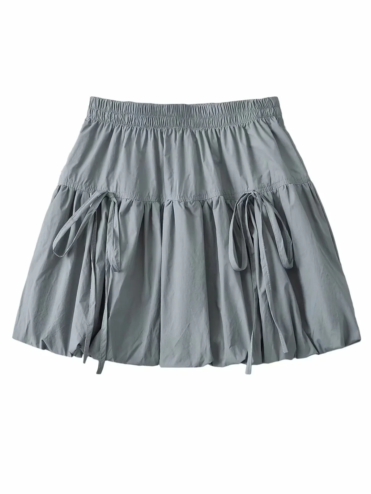 Jupe plissée taille haute pour filles, nouvelle collection été 2024, couleur unie, douce, style preppy, taille élastique, nœud fleur, courte, ligne A, T27T