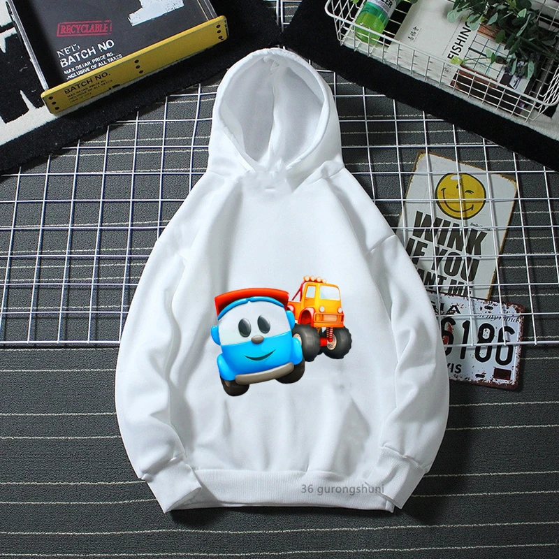 New Boys\' Hoodie Funny Leo The Truck TV Show Cartoon Printed Children\'s Hoodies Fashion Winter Long Sleeve Sweatshirt Plush Coat