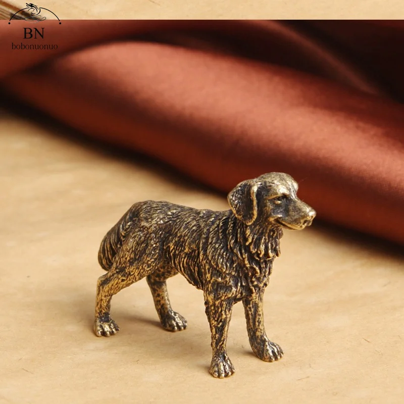 Antique Bronze Statue Lucky Dog Pure Copper Desktop Animal Ornaments Handmade Vintage Brass Hound Home Decorations Accessories