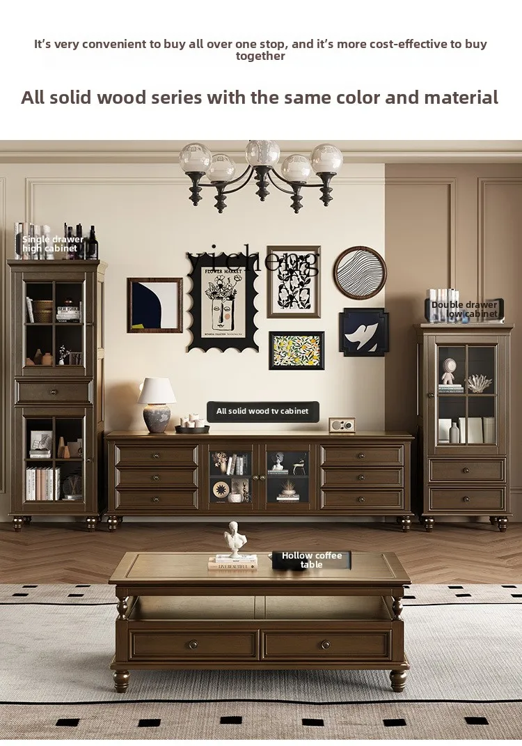 

LX Solid Wood Coffee Table and TV Cabinet Set for Small Apartments Living Room