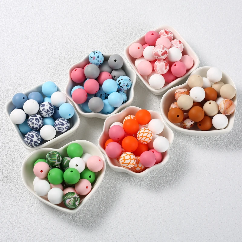 20Pcs/Set Baby Silicone Loose Bead 15mm DIY Pacifier Chain Accessories Bracelet For Jewelry Teether Beads BPA Free Round Bead